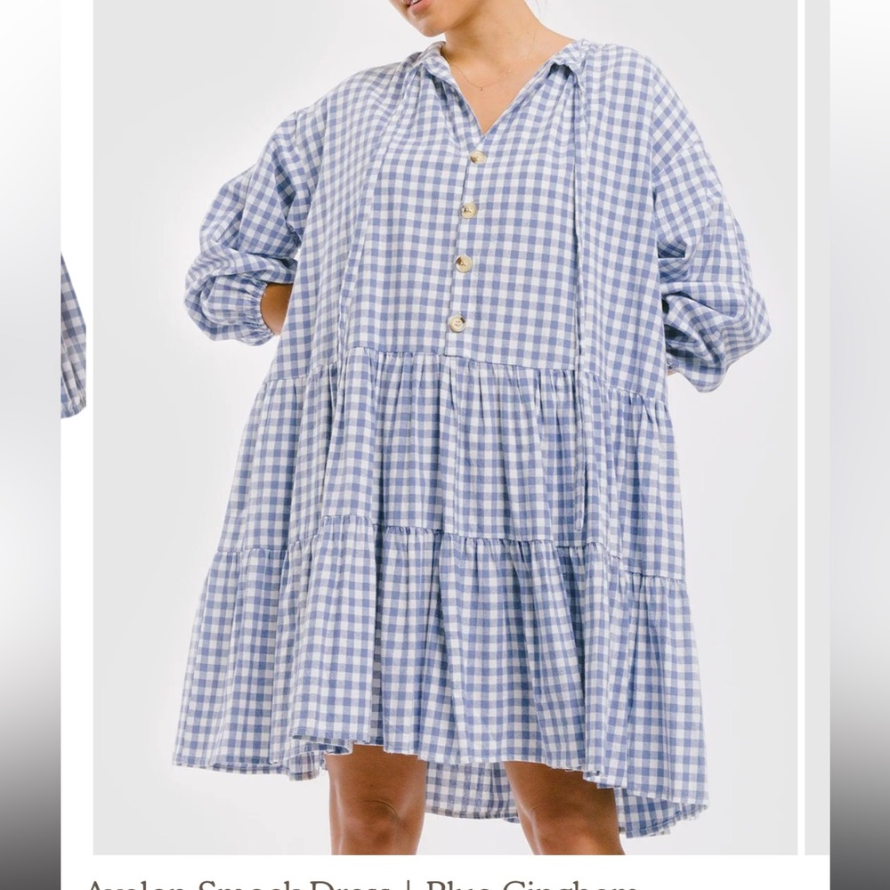 Lullaby Club Avalon Smocked Dress BLUE GINGHAM